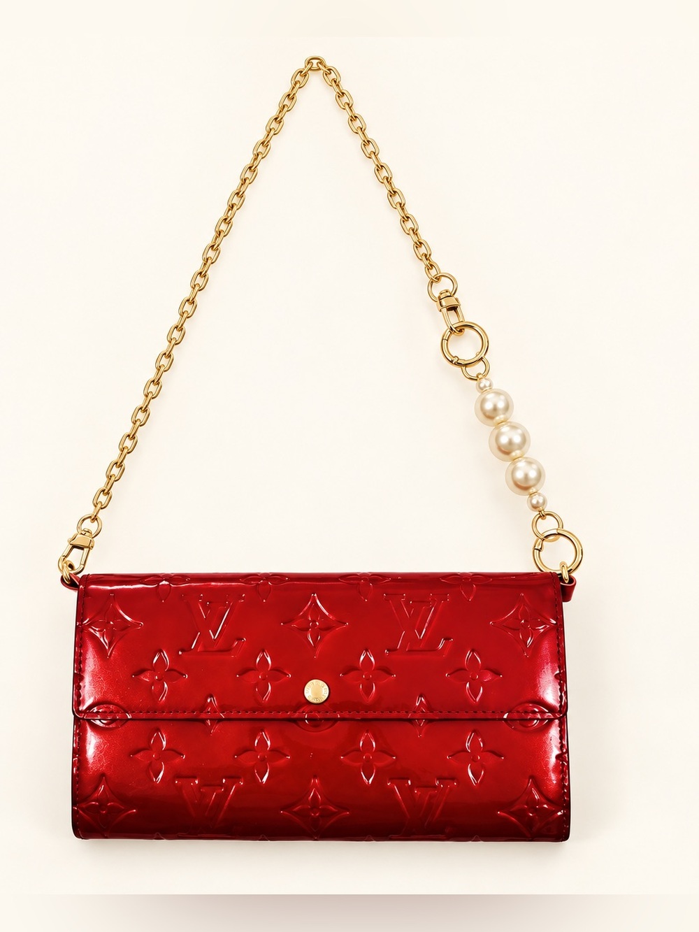 Louis Vuitton Red Monogram Vernis Long Wallet with Gold Chain - Picture 2 of 16